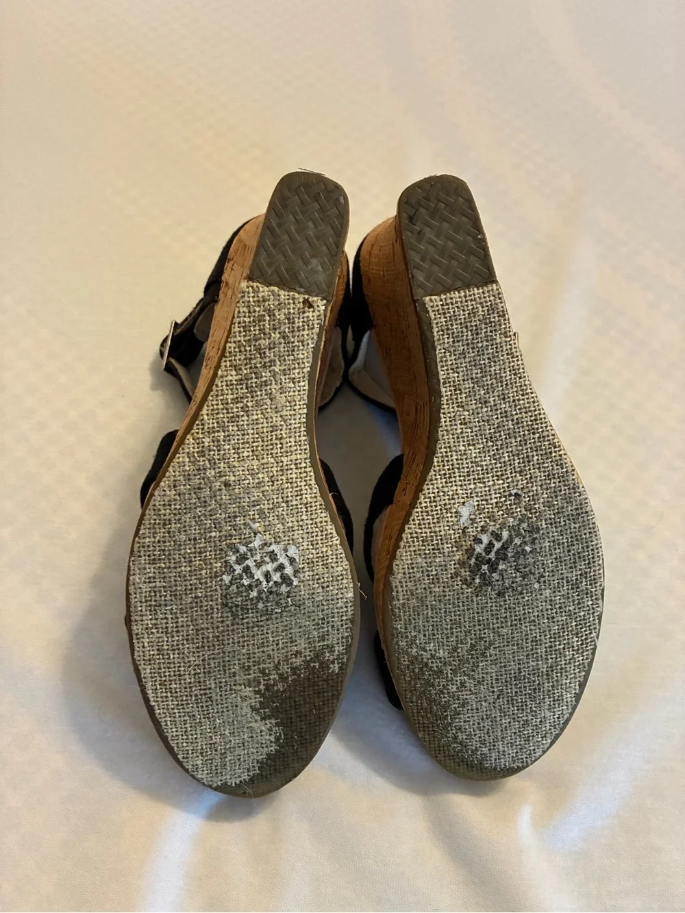 Toms Black Cork Wedge Sandals with Ankle Buckle